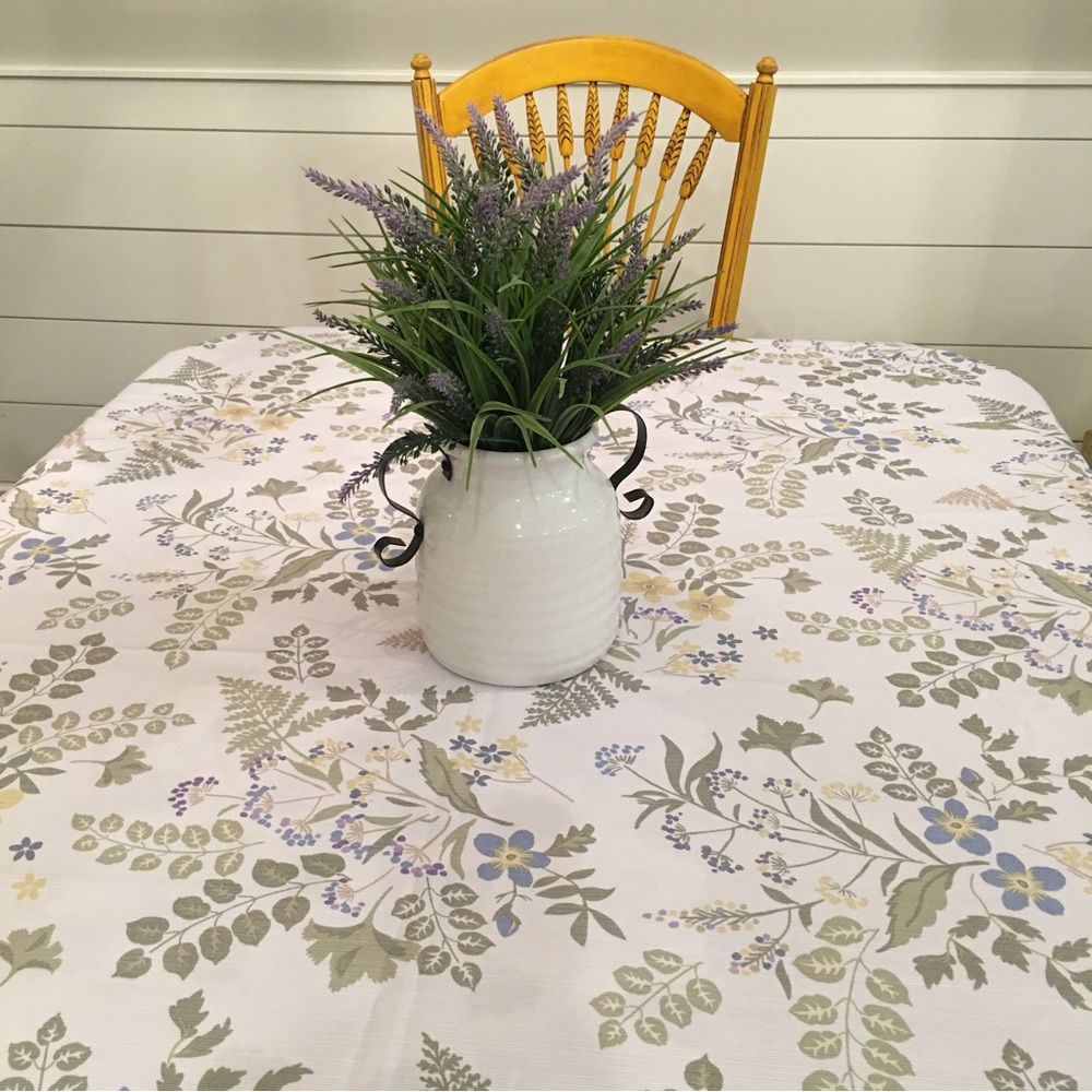 Pastel Floral Table cloth Food Network cotton blend Cream sage green lavender g…